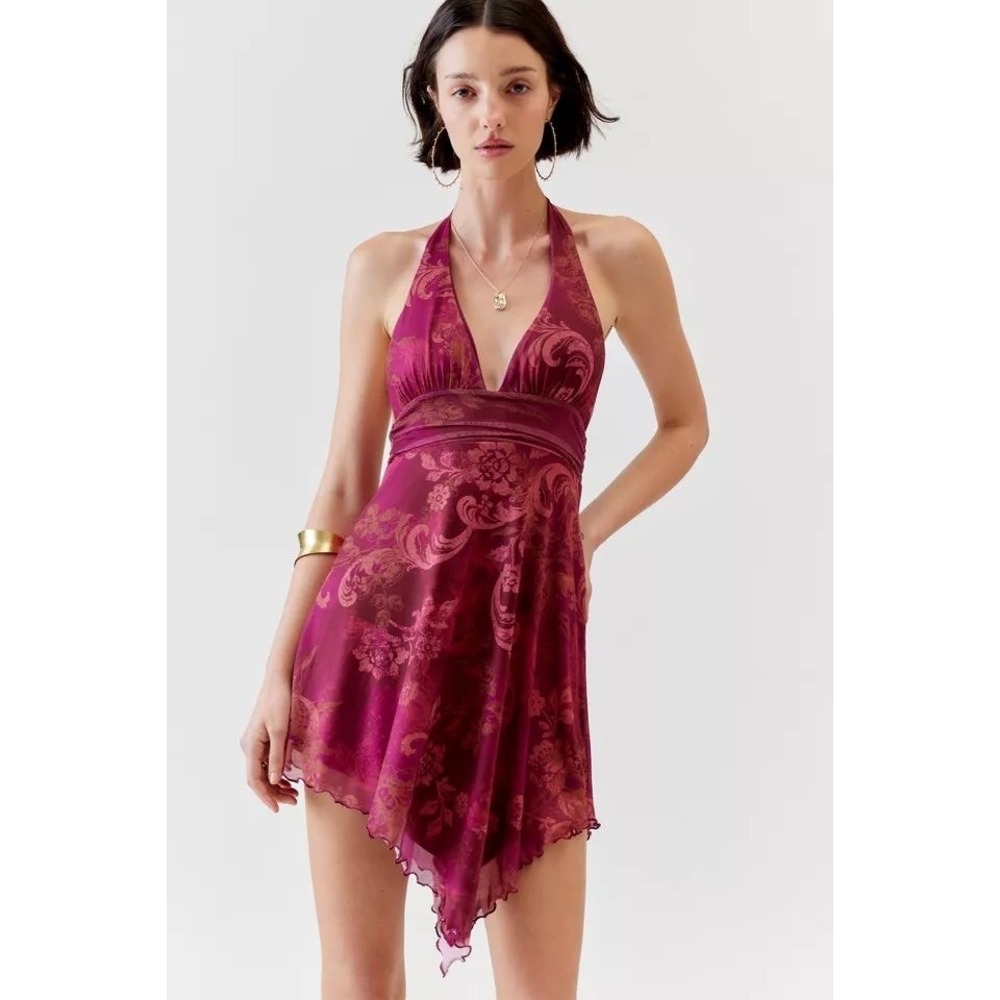 Urban Outfitters Jessa Mesh Halter Mini Dress Womens Small Purple Fairycore